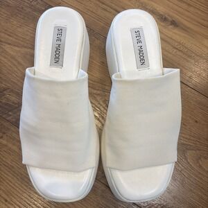 Steve Madden Slinky 30 Y2K Sandals Slides Chunky Heel Ivory White SZ 8 New